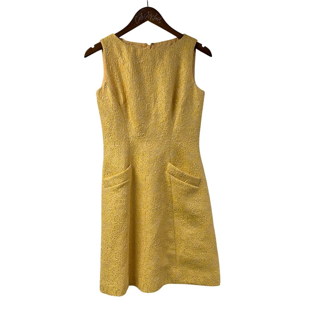 Theia Sleeveless Cocktail Dress Sheath Yellow Metallic 2